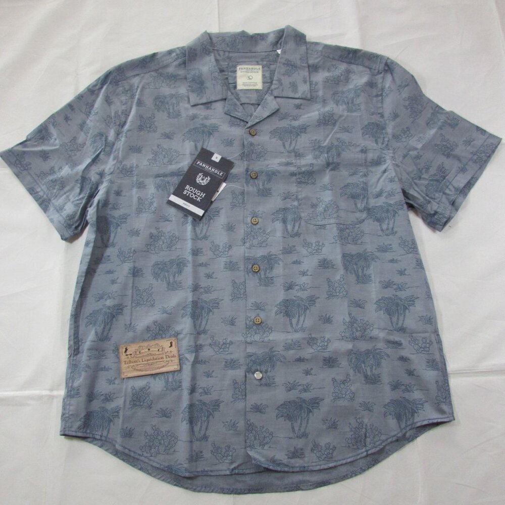 Panhandle Rough Stock Men's Lg Short Sleeve Desert Tropical Print Button Shirt B